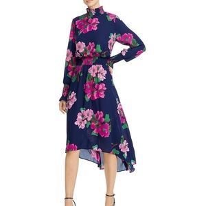Nanette Lepore Smocked Floral Midi Dress Blue